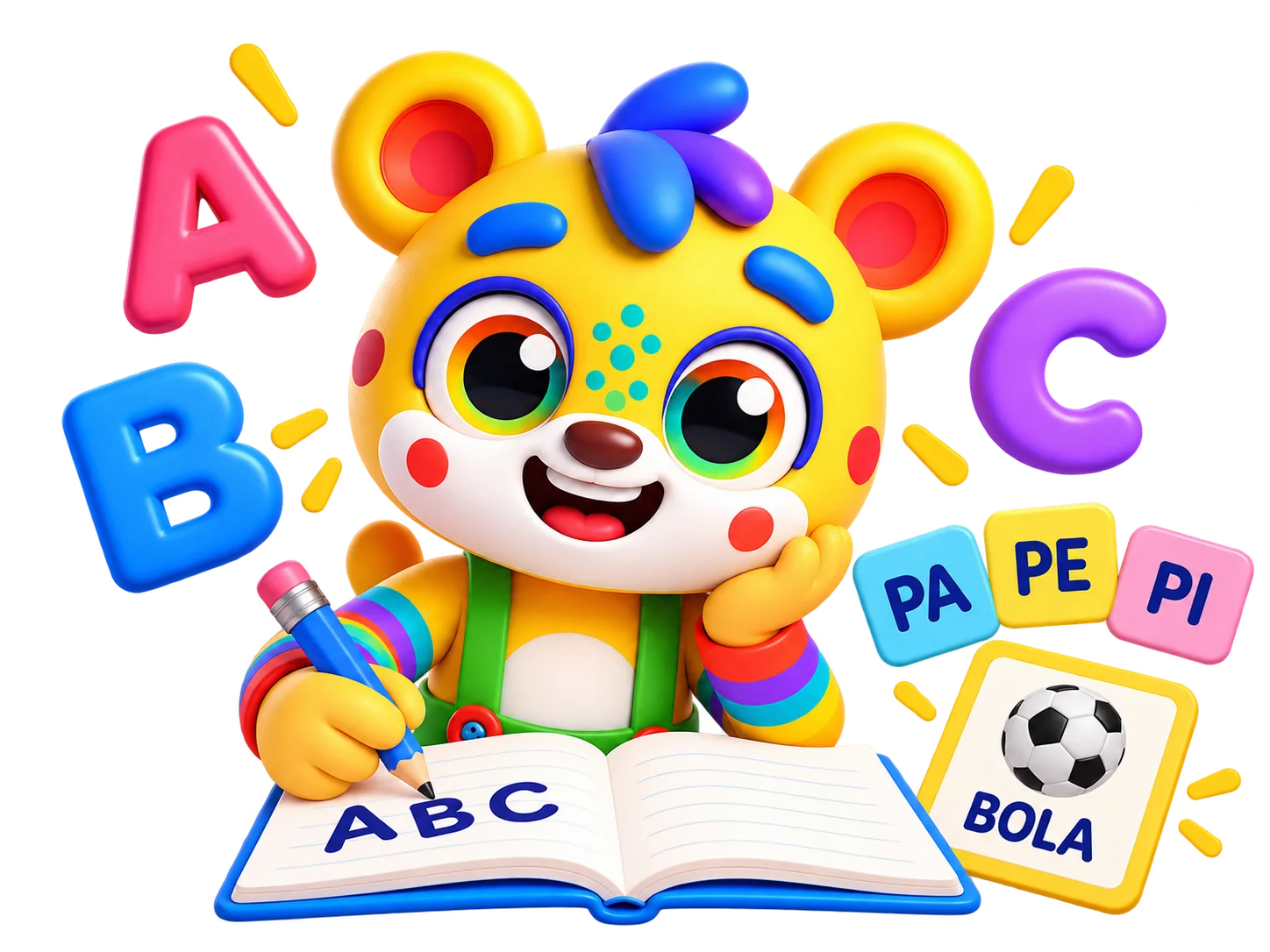 Lupi a aprender Português com letras e um livro